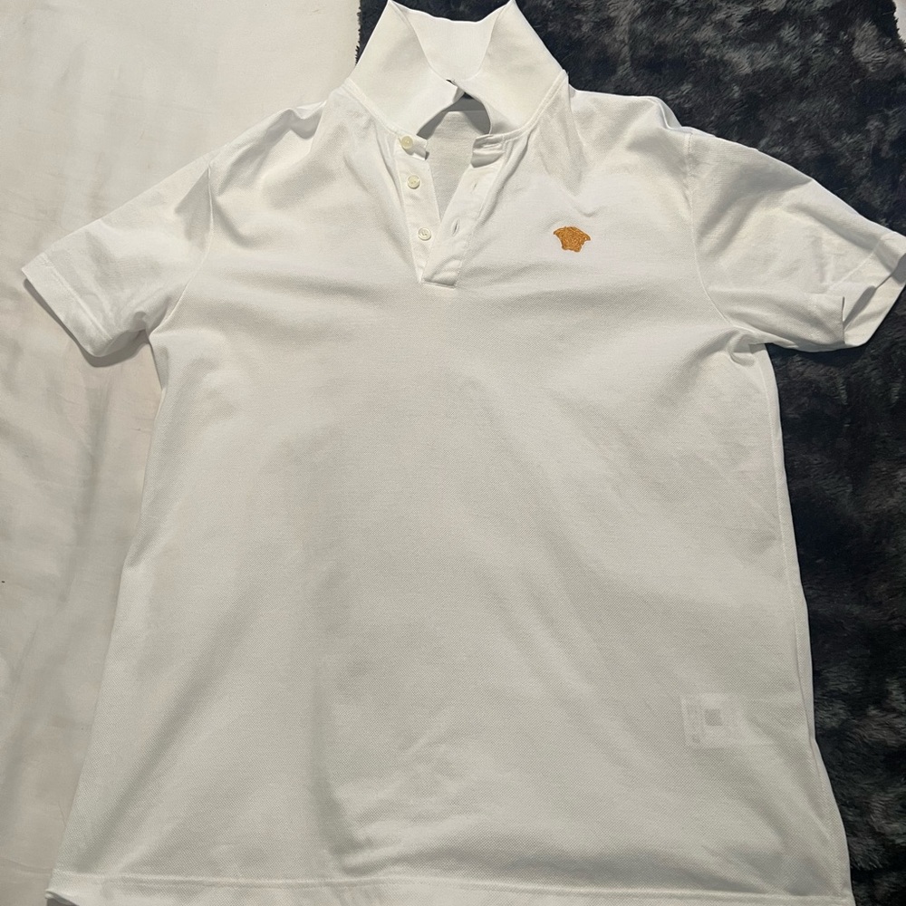 Versace white polo with gold Medusa